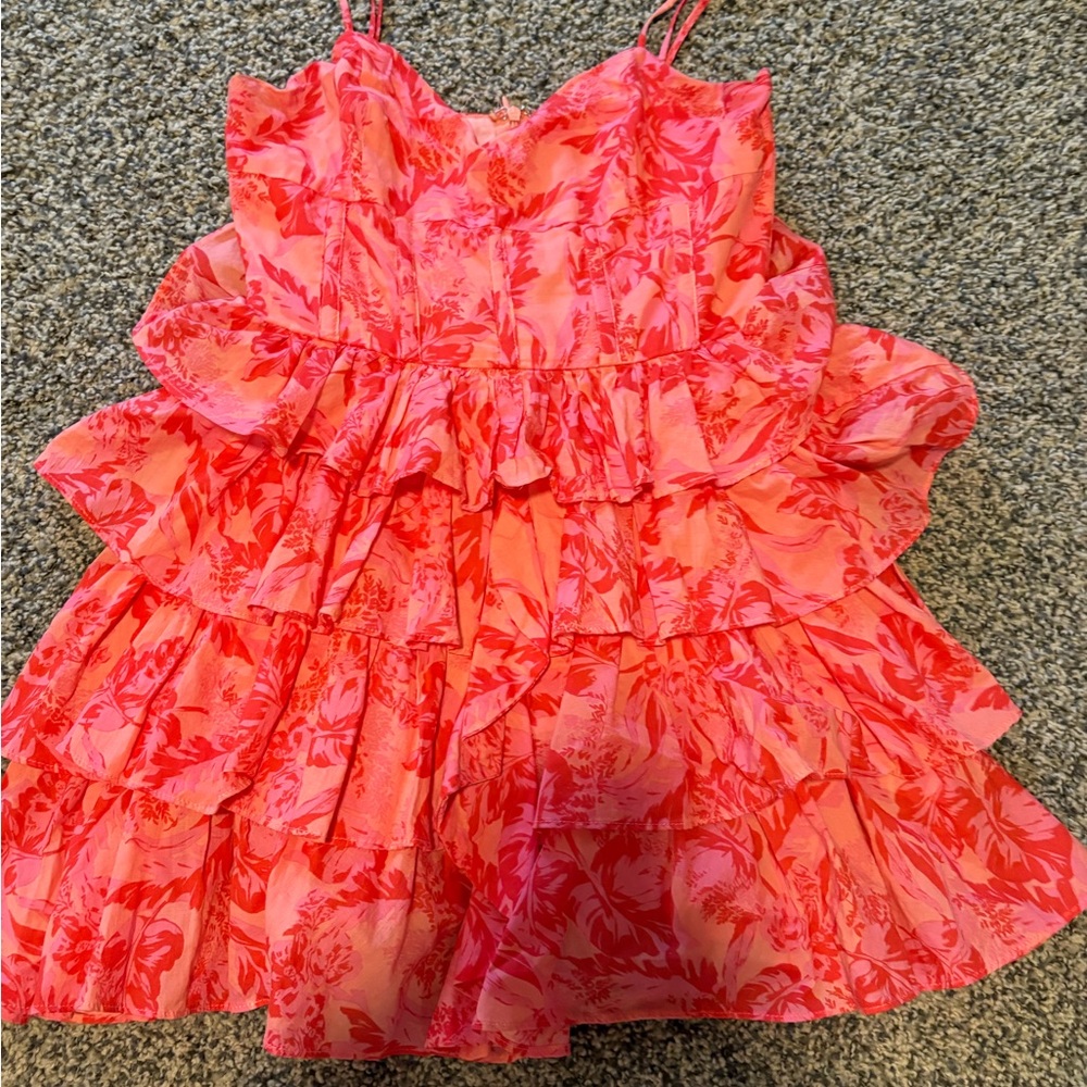 Floral Ruffle Dress in Pink and Red